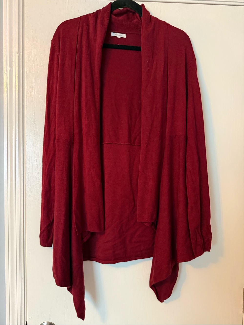 Maurices Burgundy Open-Front Draped Cardigan
